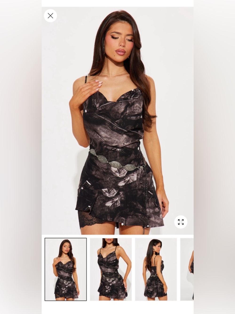 Fashion Nova Black and Brown Satin Dress